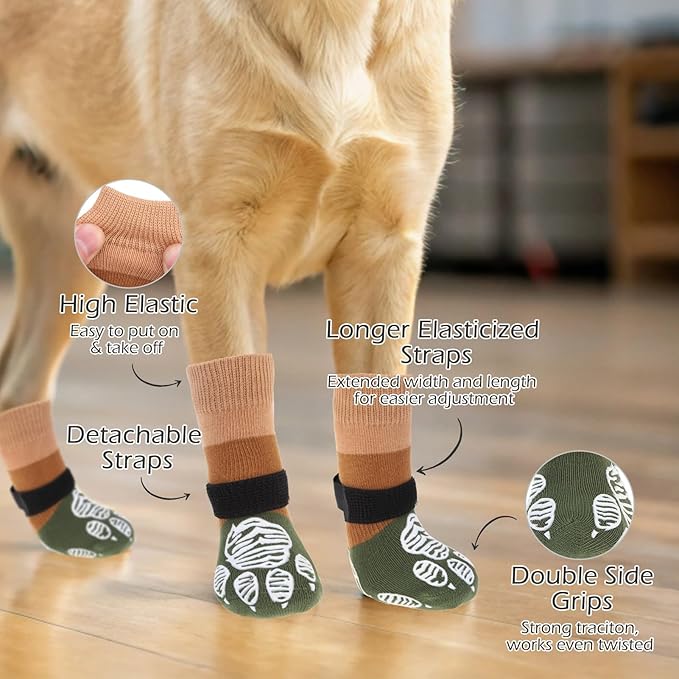 EXPAWLORER Anti Slip Dog Socks to Prevent Licking Paws, Dog Shoes for Hot Pavement, Dog Booties for Hardwood Floors, Dog Boots & Paw Protectors with Grippers for Small Medium Large Senior Dogs L