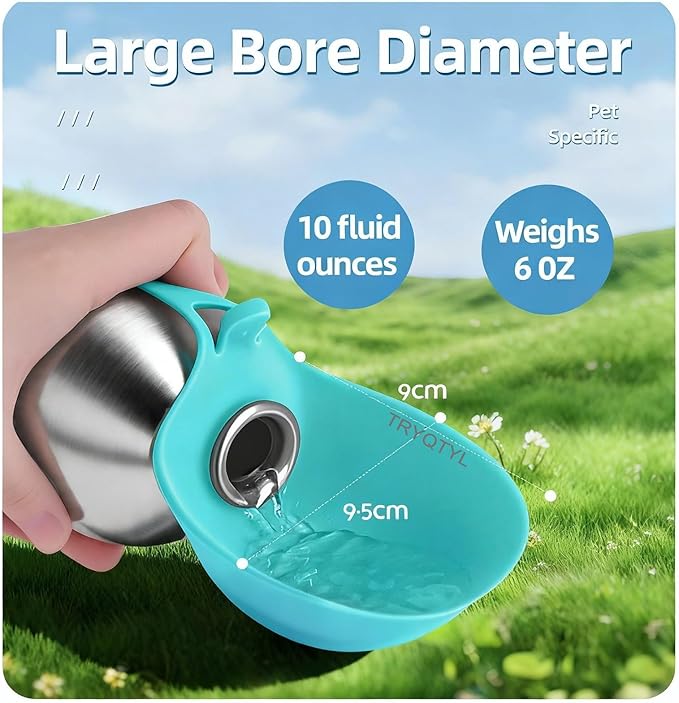 Dog Water Bottle, 10oz Stainless Steel Portable Dog Water Bottle with Foldable Silicone Bowl, 2-in-1 Portable Dog Water Bowl for Water & Food, Water Dispenser for Dogs Walking (Pink)
