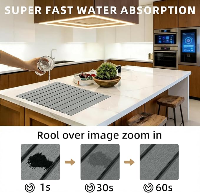 Stone Dish Foldable Drying Mat - Super Absorbent Fast Drying Stone Mat for Kitchen Counter, Dish, Pet Bowl & Plant Pot - Eco-Friendly, Non-Slip, Easy to Clean,16×12 Inches (Light Gray)