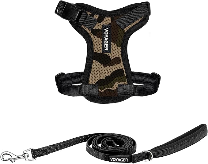 Best Pet Supplies Voyager Step-in Lock Pet Harness w Reflective Pet Leash Combo Set with Neoprene Handle 5ft - Supports Small, Medium and Large Breed Puppies/Cats - Army/Black Trim Set, XXXS
