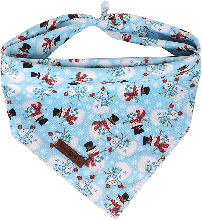 Lionet Paws Christmas Dog Bandana,Fabric Snowman Blue Dogs Kerchief for Medium Large Dogs,Dog Cotton Triangle Bibs Scarf for Girl Boy