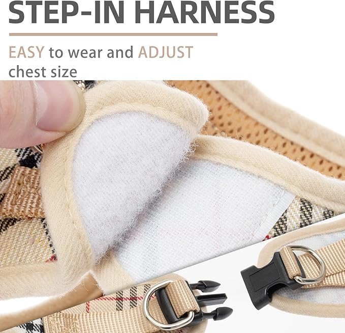 PUPTECK Adjustable Dog Harness Collar and Leash Set Step in No Pull Pet Harness for Small Medium Dogs Puppy and Cats Outdoor Walking Running, Soft Mesh Padded Reflective Vest Harnesses, Beige XL