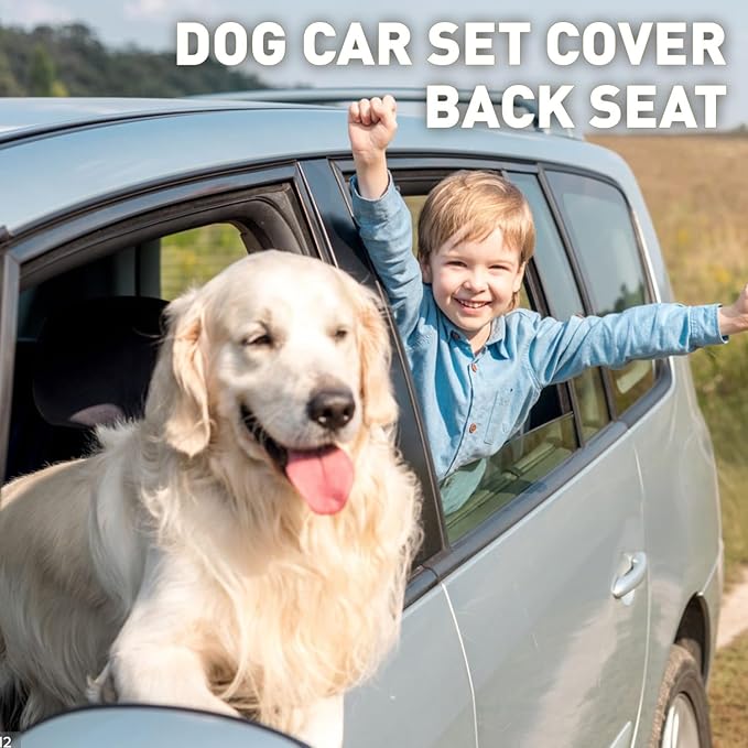 Dog Car Seat Cover for Back Seat, Waterproof Back Seat Cover with Zippered Armrest Access, Non Slip Rear Bench Cover for Cars SUVs and Trucks - 60W