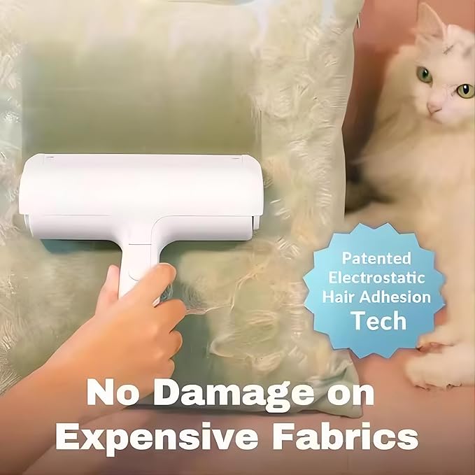 Reusable Pet Hair Remover Roller – Dog & Cat Fur Lint Cleaner for Sofa, Carpet, Bed & Car Seats – No Adhesive Required (White/Purple)