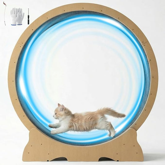 Cat Exercise Wheel, 48 Inch Diameter Cat Treadmill for Indoor Cats, Cats Running Wheel with Updated Enhanced Base and Carpeted Runway for Cat's Longer Life and Fitness, Natural