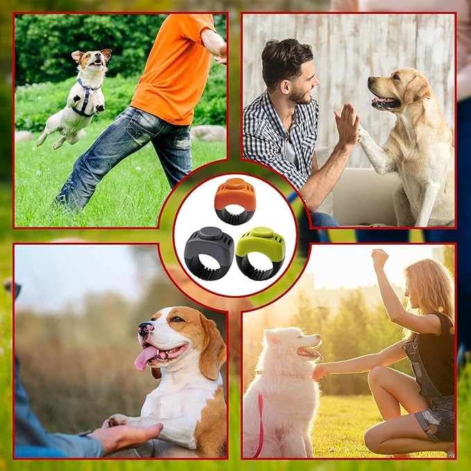 The Set of Easy Clicking Finger Ring Dog Training Clicker Included Large and Small 2 Sizes,Suitable for Dogs Cats Horses traing Allowing Effective Versatile Training (3pcs Grey+Green+Orange)