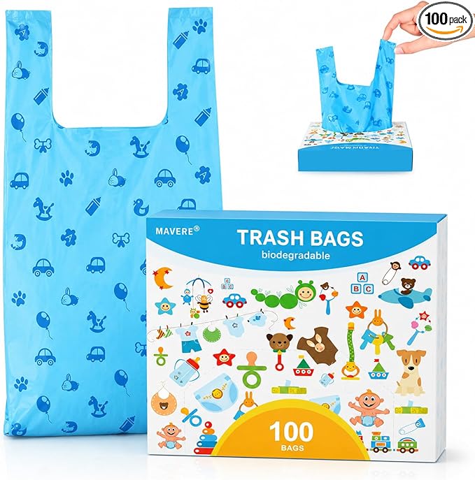 Odor Sealing Cat Litter Poop Clump Pick-Up Bags with Handles Scoop Tie Bags Dog Waste Bag, Leak Proof Pet Disposal, Unscented, 100 bags