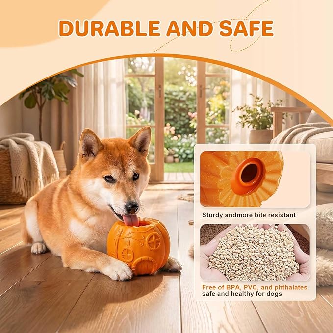 Dog Treat Ball Dispenser, Pumpkin-Shaped Frozen Treat Dog Toy, Enrichment Toys for Dogs, Slow Feeder Ball for Dogs, Interactive Dog Toy, Dog Slow Feeder Bowl, 3.5 Inch