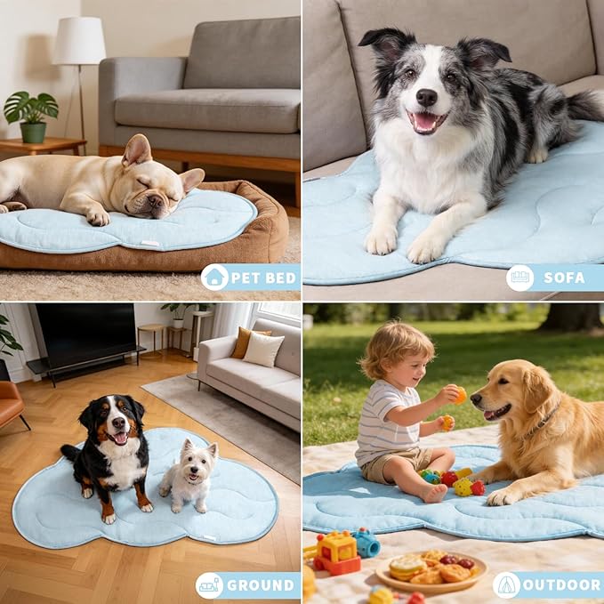 BECEMURU Dog Cooling Mat, Thickened Soft Pet Cooling Pad for Summer, 55"x37" Could-Shape Pet Bed for Crate Kennel Sofa, Non-Gel Coolness, Machine Washable & Durable - Keep Pet Cool and Comfortable