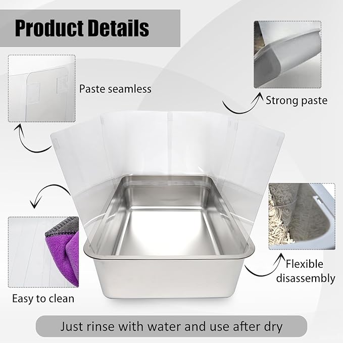 YOILES 4PCS Cat Litter Box Pee Shields,Transparent Easy Clean Splash Guard for Open Top Litter Pan 14.5×11.5in- Litter Box Not Included (4, Clear)