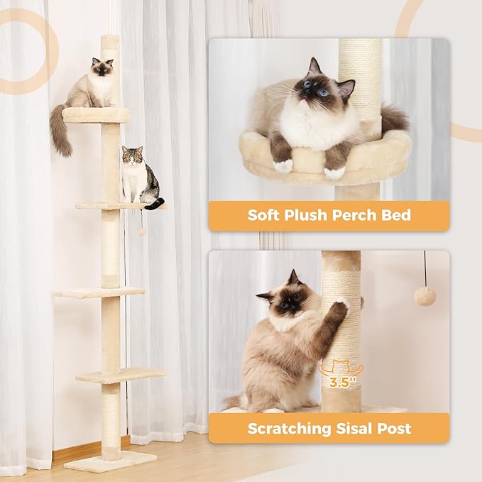 PETEPELA Cat Tree for Indoor Cats, 34.6" Small Cat Tower with Scratching Posts, 2 Condos, Scratching Ramp & Dangling Toys, Cat Play House for Kittens and Small Cats