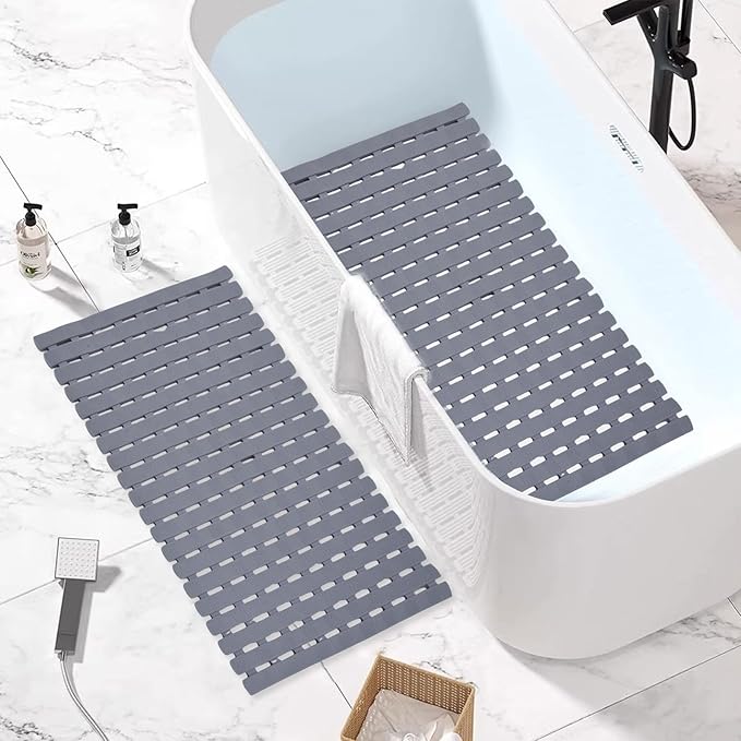 Bathtub Shower Mat, Pet Dog Bathing Non-Slip Mat, Dog Bath mat for tub, Quick Drain Bathtub Mat with Suction Cups & Drain Holes for Bathroom, 27.1x15.7 Inch (Transparent)