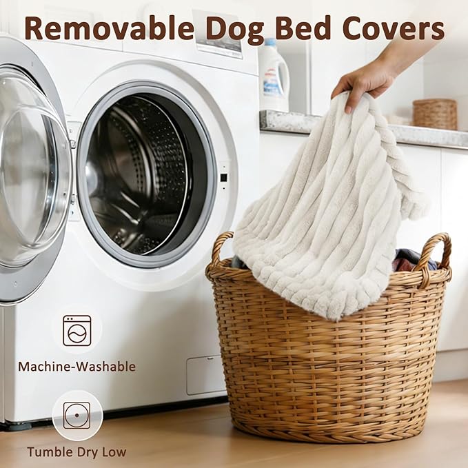 Dog Beds Large Sized Dog, Flat Pet Beds with Removable Washable Cover, Pet Mat Cute Pet Crate Bed Thick Shredded Chopped Crate Foam & Anti Slip Bottom for Indoor, 35"x23"x4" Cream
