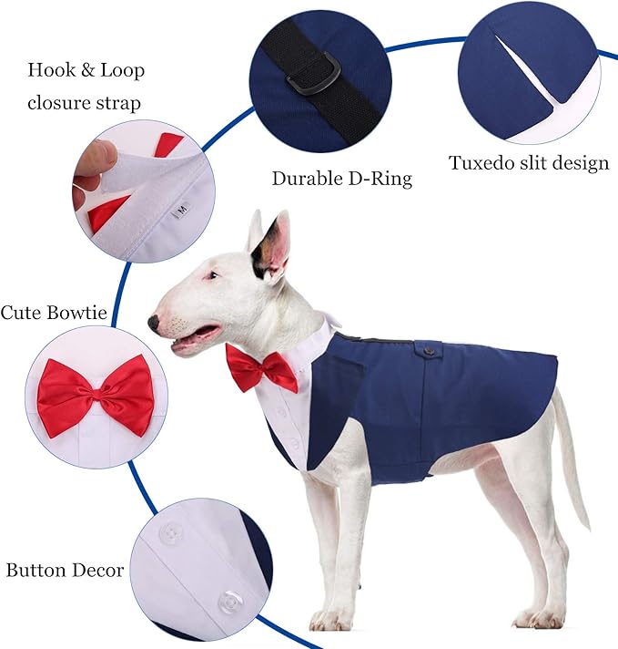 QBLEEV Dog Tuxedo Suit with Bow Tie, Formal Dog Tux Costume and Bandana Set for Wedding Outfit Birthday Party Cosplay Photo Shoot, Doggy Prince Attire for Chihuahua Yorkie Shih Tzu Pomeranian