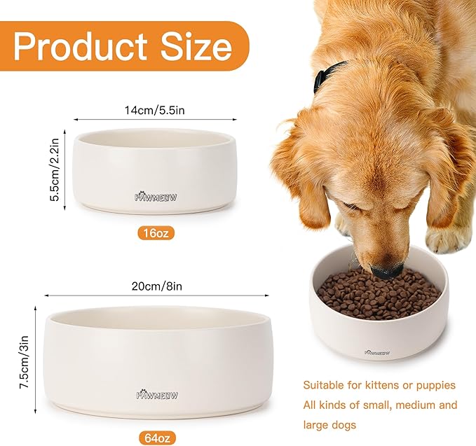 Ceramic Dog Bowl | 5.5inch Dog Bowl, Spill Proof, Non-Slip Pet Feeding Bowl for Small & Medium Breed(16 oz) (Beige, 5.5-8inch)