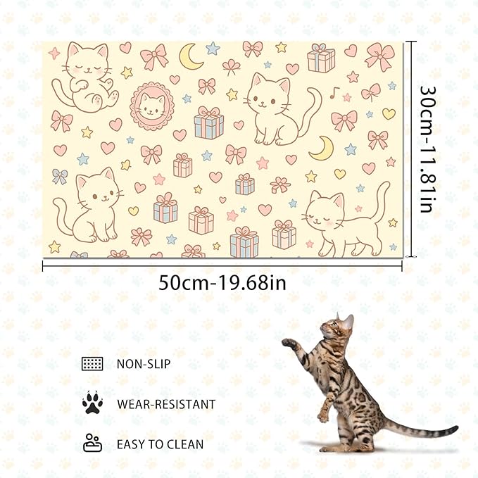 HOMETITUTE Cute Cat Pet Feeding Mat Adorable Kitten Food Placemat with Gift Bow and Star Print for Dogs and Cats Sweet Non Slip Mat for Dog Cat Food and Water Bowls Home Kitchen Decoration 20" x 12"
