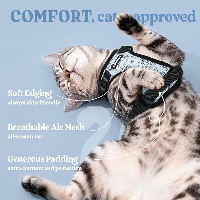 rabbitgoo Cat Harness and Leash Set, Escape Proof Kitten Harness for Safe Outdoor Walks, Soft Breathable Adjustable Vest with Reflective Strips for Kittens and Small Cats, Doodle Gray, XS