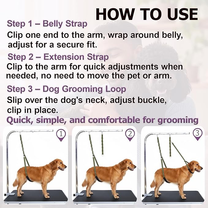 Dog Grooming Belly Straps Sky Blue Pet Grooming Supplies 3 Sets Professional Dogs Belly Band Pet Dogs Groomer Extension Strap Table Arm Loop Extender for Small Medium Large Pets (Sky Blue)