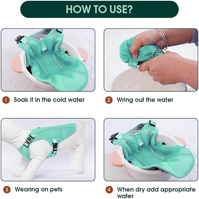Kuoser Dog Cooling Vest, Pet Cooler Coat, Breathable Doggie Cool Jackets for Medium Dogs, Reflective Cooling Harness, Puppy Summer Essentials Green L