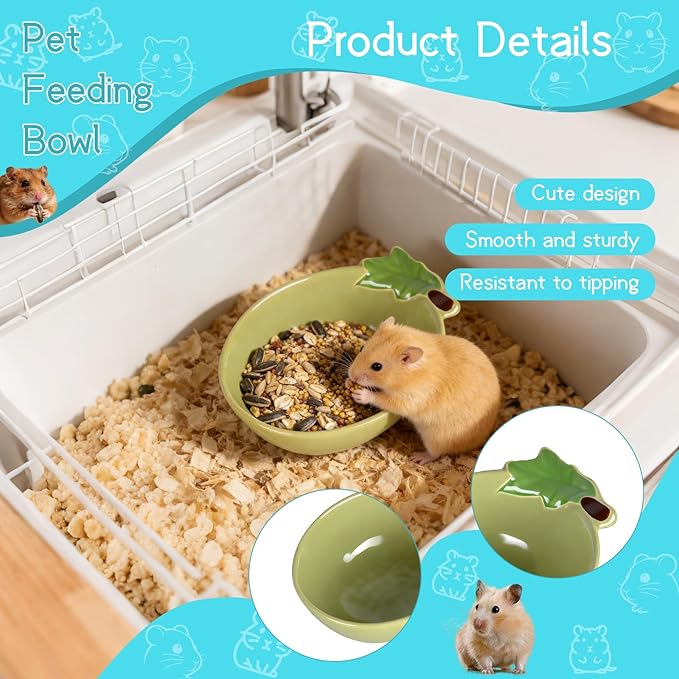Small Guinea Pig Food Bowl Cute Ceramic Hamster Water Bowl Ferret Rat Chinchilla Rabbit Feeding Dish Young Animal Feeder (Avocado Green)