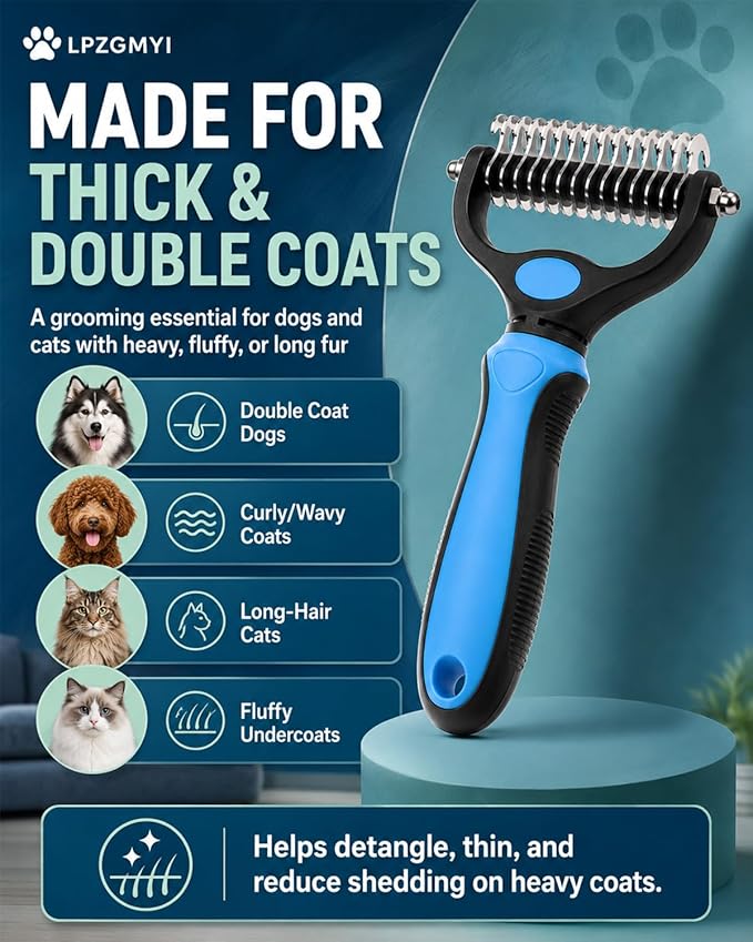Undercoat Rake for Dogs, Pet Grooming Tool Pro Deshedding Brush Double Sided Cat Brushes Long Hair Dematting Comb Professional Extra-Wide Stainless Steel Teeth Supplies for Matted Fur on Cats (Green)