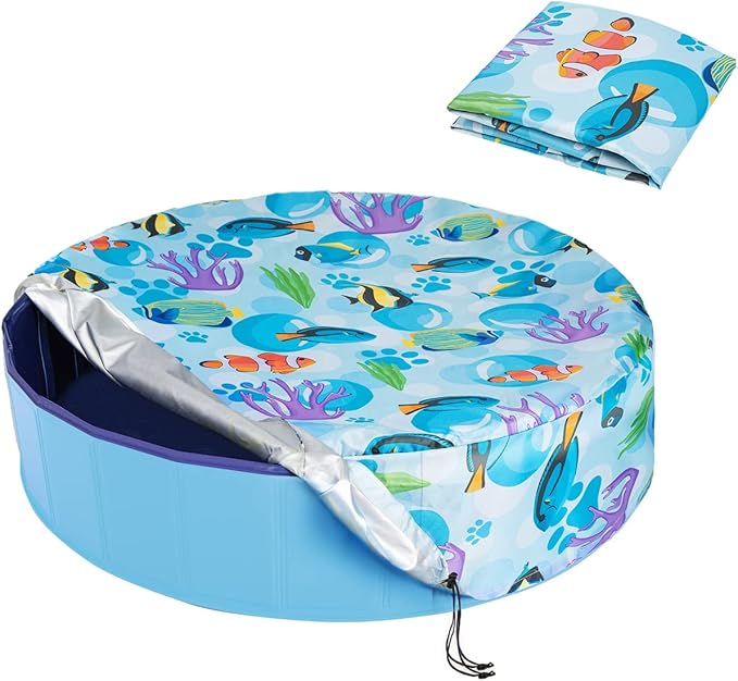 Foldable Round Dog Swimming Pool Cover, for 32 "/63“/48” Collapsible Outdoor Tub, PVC Coating Waterproof and UV Protection, Leakproof Washable Kiddie Pet Small Paddling Bath Accessories
