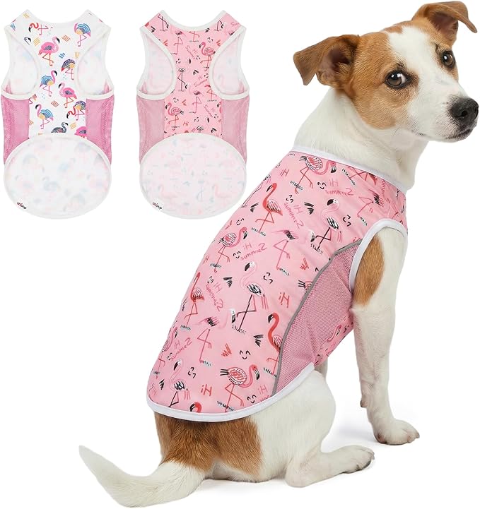 UPF 50+ Sun Protection Dog T-Shirt, 2 Pack Lightweight Sleeveless Dog Vest for Small Medium Dogs Girl – Reflective Strips, Quick-Dry Pet Apparel, Sports Fan Shirt P23ST00511L