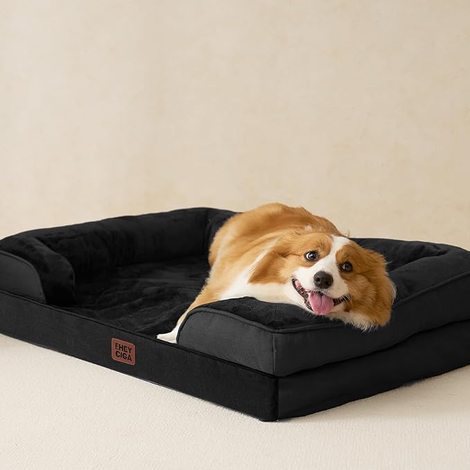 EHEYCIGA Dog Bed Cover Replacement for Large Dog Bed, Waterproof Washable Removable Cover for Orthopedic Memory Foam Dog Sofa, Non-Slip Bottom, Black, Cover Only