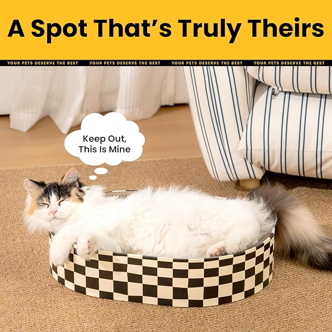 Conlun Cat Scratcher Bed,2 in 1 Oval Cat Scratching Board for Indoor,Scratch Pad Corrugated Cardboard Lounge Bowl Nest Couch Sofas for Kitty Play&Rest,Holiday Birthday Gift with Kittens Toy Fish