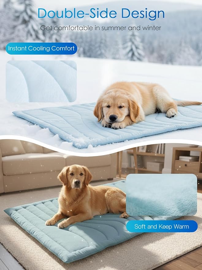 BECEMURU Dog Cooling Mat, Q-MAX＞0.46 Thickened Breathable Cold Pad for Summer Active Dog, 60"x40" Portable Washable Kennel Crate Pet Bed, Rapid Cooling Durable Non-Gel Blue