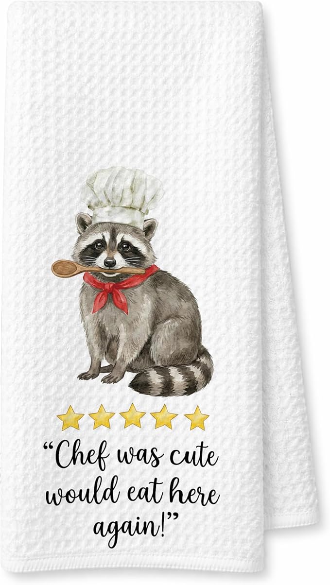 Funny Raccoon Gifts Kitchen Towel, Cute Raccoon Decor Dish Cloth, Chef was Adorable Hand Towels for Cooking, Pet Lover Housewarming Gifts for Women, 16x24 Inch