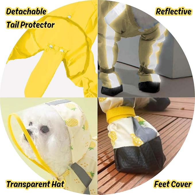 Small Dog Raincoat, Tail Protect Feet Cover Waterproof Dog Rain Jacket Rain Coat for Puppy Small Dogs(Pineapple,M)