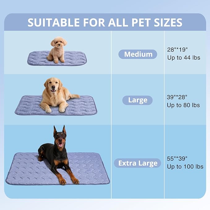 Cooling Mat for Extra Large Dogs, 55"x 39" Thick & Durable Dog Cooling Mat, Q-MAX>0.45, Double-Sided Cooling Pet Pad, Washable Portable Dog Cooling Mat for Couch, Crate & Car - XL