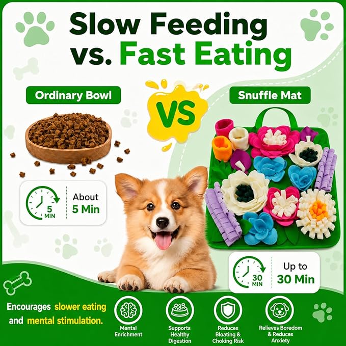 Snuffle Mat for Dogs Sniffing Feeding Mat for Small and Medium Breed Dogs and Cats Non-Slip/Portable/Durable Interactive Puzzle Pet Puppies Toys Encourages Natural Foraging Skills