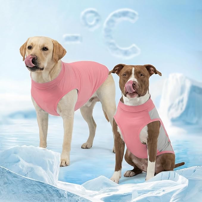 KYEESE 2Pack Dog Cooling Shirt, Breathable Dog Shirt for Large Dogs Girl, Sun Protection Reflective Pet Vest, Lightweight Soft Tank Top Sleeveless Summer Dogs Clothes, Pink, 3XL