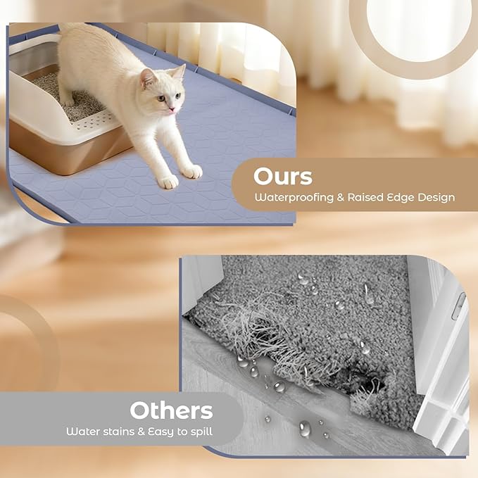 47" x 35" Extra Large Cat Litter Mat, Heavy Duty Waterproof Litter Box Floor Mat for Multiple Cats, Jumbo Silicone Pad Traps Litter & Liquid, Machine Washable for Easy Cleaning, Grey