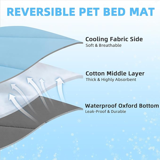 PUPTECK Dog Cooling Mat, 37”x33” Reversible Pet Self-Cooling Bed for Dogs, Thick & Soft Pet Cool Blanket Crate Kennel Pad, for Summer Indoor Outdoor, Blue L