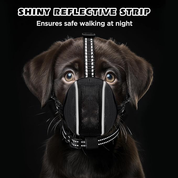 Dog Muzzle - Soft Breathable Mesh Nylon Adjustable Muzzle for Small Medium Large Dogs | Prevents Chewing,Biting & Scavenging | Allows Panting, Drinking & Grooming | Secure Collar Strap Design(Black M)