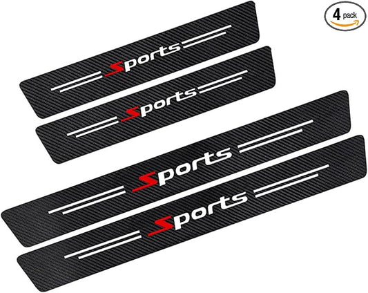 4 PCS Car Door Sill Protector, Carbon Fiber Leather Threshold Guard Strips, Anti-Scratch Auto Door Entry Guards Sill Protector, Universal for Most Vehicles (Black)