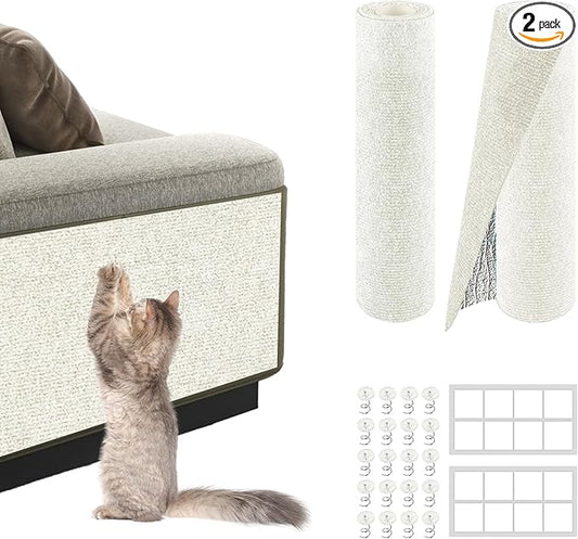 2Pack Total 78.7"x15.8" Cat Scratch Mat for Cat Couch Furniture and Wall Protector | Trimmable Self-Adhesive Carpet Climb Cat Scratcher for Covering Cat Tower and Replacement Pads (OffWhite)