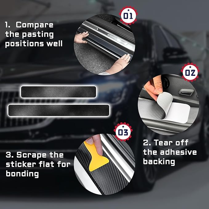 Pink Door Sill Guard Protector, 4PCS 3D Carbon Fiber Anti-Scratch Door Entry Edge Bumper Sill Scuff Plate Trim, Front/Rear Door Threshold Protector Cover Sticker Strips