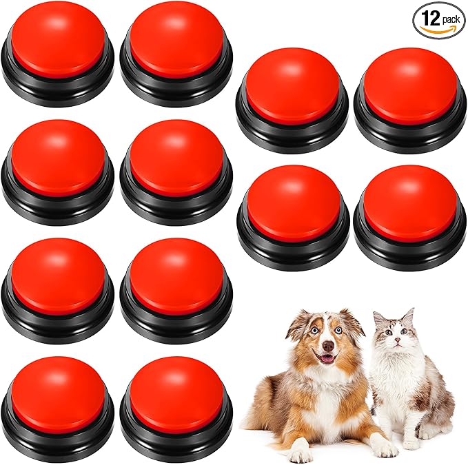 Chumia 12 Pcs Voice Recording Button, Dog Buttons for Communication 30 Second Record & Playback Pet Talking Training Buzzers Funny Gift for Animal Office Home Study Family Game(Red)