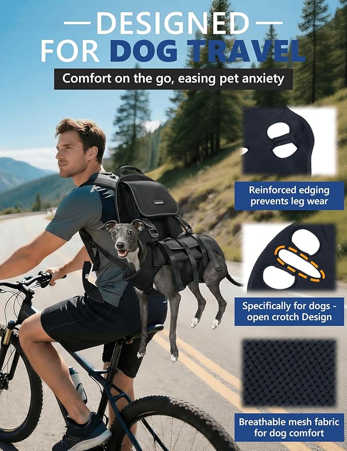 Dog Backpack Carrier(18-30lbs), Pet Lift Carrier for Medium to Large Dogs, Breathable Mesh Comfortable Adjustable Straps,Lightweight Travel Backpack for Pet Disabled, Injuries, Hiking