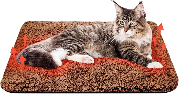 Self Warming Cat Bed Pad Self Heating Pet Mat Warmer Bed Mat for Feral and Indoor Washable Thermal Pet Kennel Pad with Anti-Slip Bottom(Brown,16 x 20 Inch)