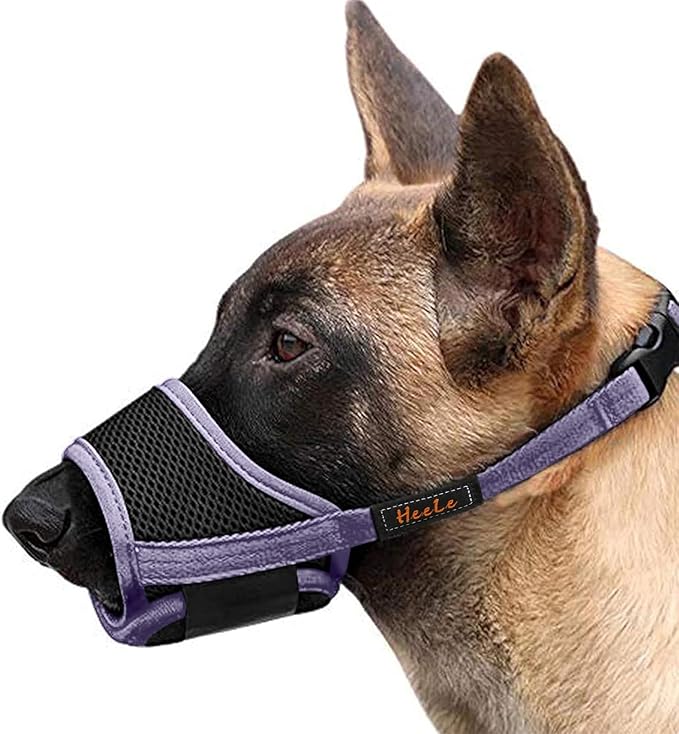 HEELE Dog Muzzle,Soft Nylon Muzzle Anti Biting Barking Chewing,Air Mesh Breathable Drinkable Adjustable Loop Pets Muzzle for Small Medium Large Dogs (Purple, M)