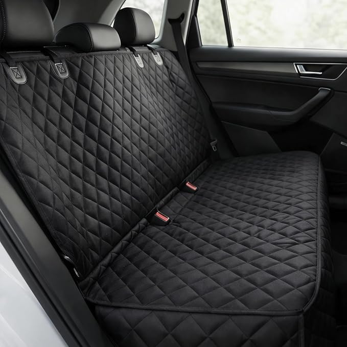 fidozen Waterproof Dog Car Seat Cover with Belt for Back Seat - Washable Pet Protector Accessories for Cars, Trucks, SUVs, and Bench Seats - Auto Backseat Hammock for Small & Large Dogs
