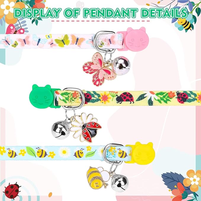 PUPTECK Cat Collar Breakaway with Bells, Kitten Collar Outfit Adjustable for Girl Boy Small Pet Puppy Bunny, Cute Costume Accessory with Safety Release Buckle (Spring)