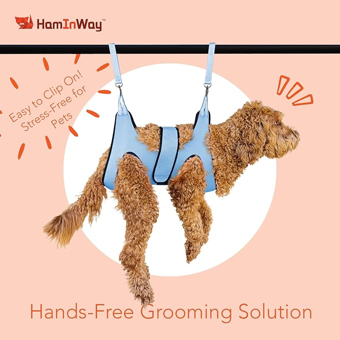 PawsUp Pet Grooming Hammock Kit for Large Dogs, 4-in-1 Professional Grooming Sling for Nail Trimming, Includes Heavy Duty Clipper, Nail File, and Steel Comb – Blue