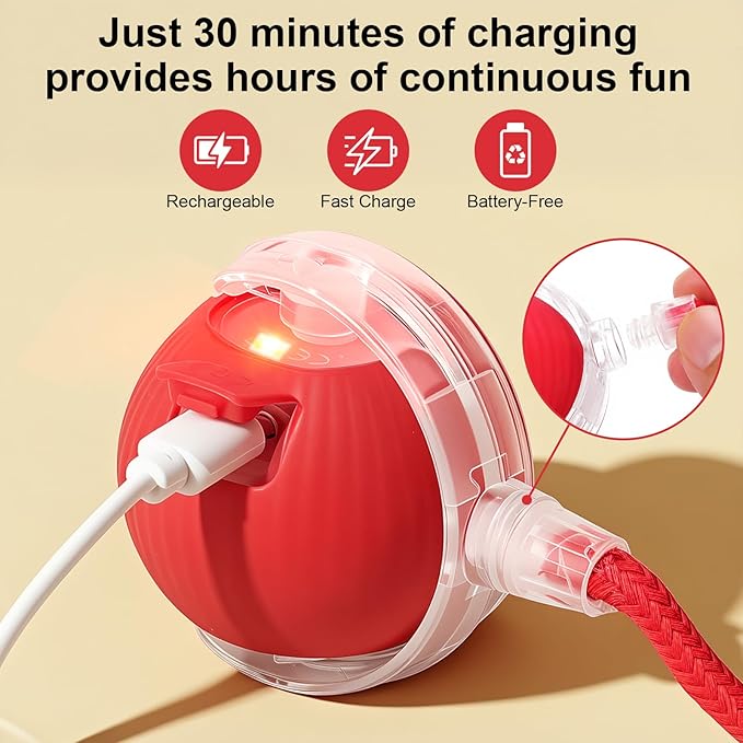 Smart Interactive Automatic Electric Rolling Moving Rechargeable Motion Activated Self Solo Play Electronic Stimulation Chase Teaser Ball Toy with Rope for Indoor Bored Adult Cat and Dog, Yellow