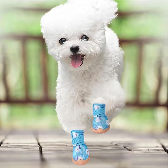 Dog Boots & Paw Protectors for Summer Hot Pavement Puppy Shoes with Anti-Slip Rubber Soles Pet Socks for Small Medium Dogs_5#(Panda Blue)